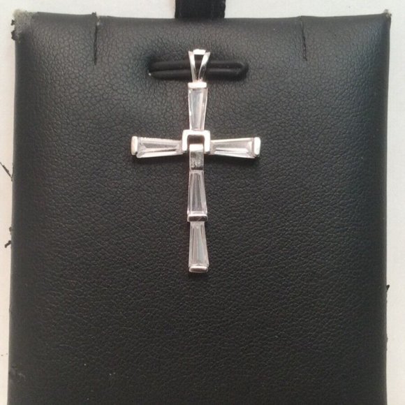 .925 Sterling Silver Movable Cross Baguette CZ Religious Fancy Charm pendant - Picture 1 of 8